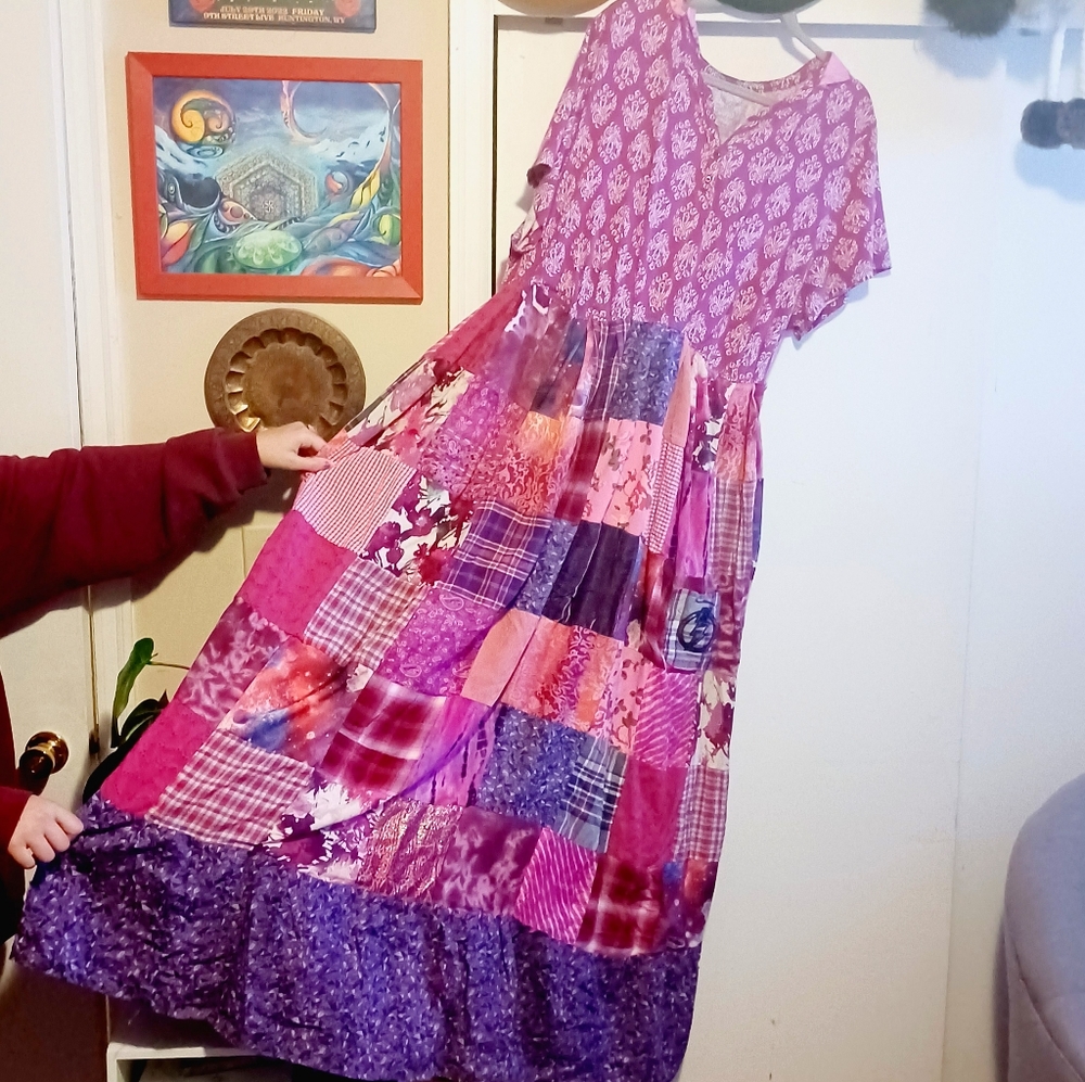 Plus Size Patchwork Valentine Love Rose Maxi Dress Handmade 3X